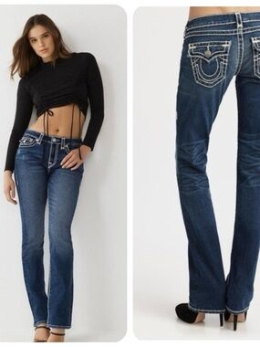 True Religion Jeans Women’s 29 Blue Straight Whiskered Contrast Stitching